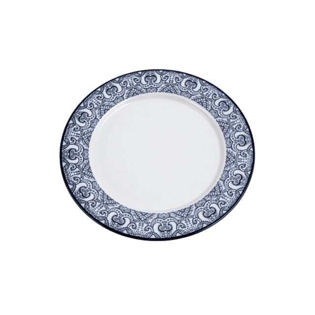 Che Brucia Arabesque Blue Porcelain Flat Plate 9" Blue Ivory Porcelain - SW1hZ2U6MTg0NDczMQ==