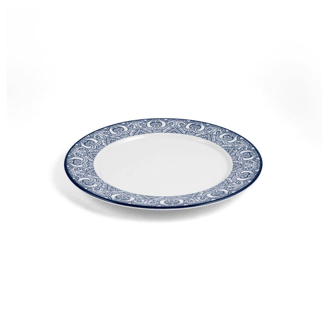 Che Brucia Arabesque Blue Porcelain Flat Plate 9" Blue Ivory Porcelain - SW1hZ2U6MTg0NDcyOQ==