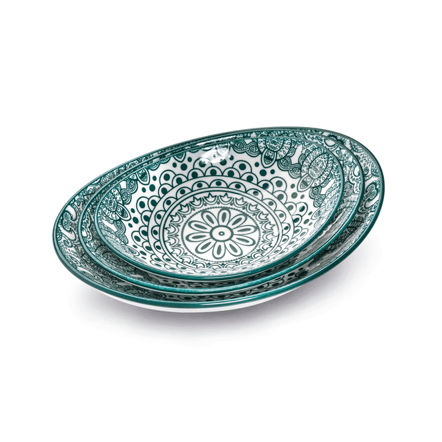 Che Brucia Arabesque Green Porcelain Oval Bowl 15 cm / 6" Green White Porcelain - SW1hZ2U6MTg0NDY4Nw==