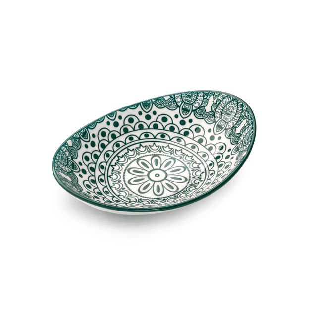Che Brucia Arabesque Green Porcelain Oval Bowl 15 cm / 6" Green White Porcelain - SW1hZ2U6MTg0NDY4NQ==