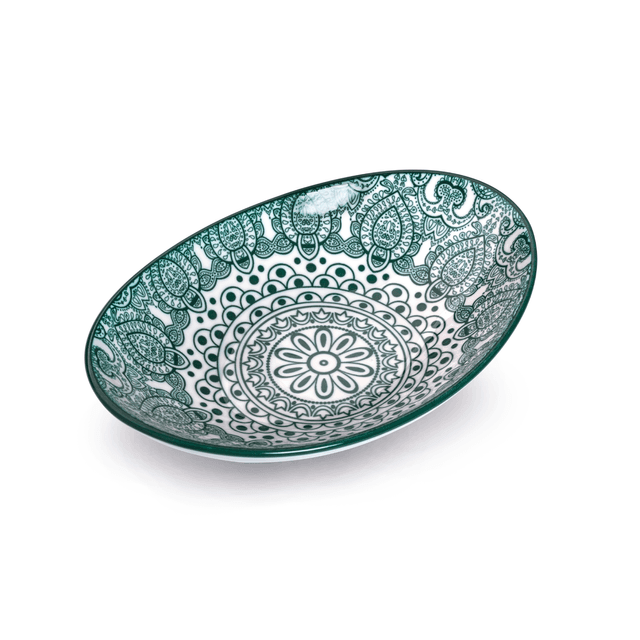 Che Brucia Arabesque Green Porcelain Oval Bowl 20 cm / 8" Green White Porcelain - SW1hZ2U6MTg0NDY5Mw==