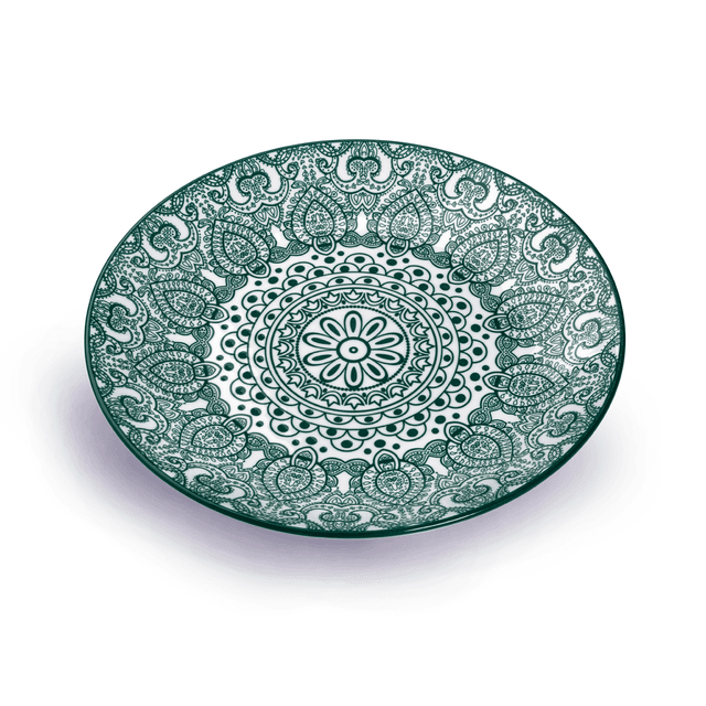 Che Brucia Arabesque Green Porcelain Round Plate 9" Ivory Green Porcelain - SW1hZ2U6MTg0NDY3OQ==