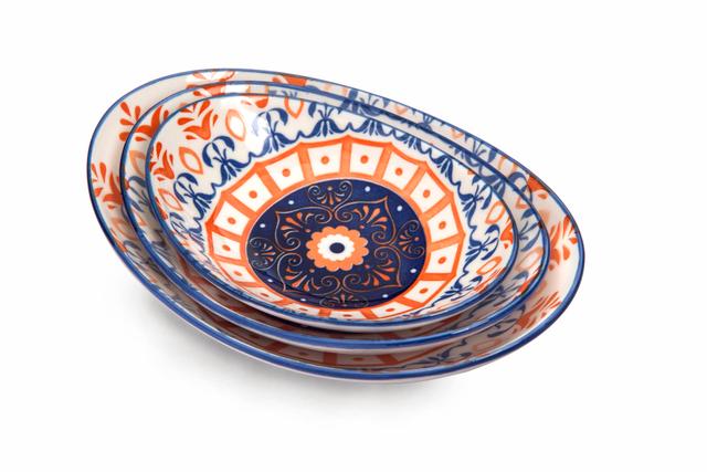 Che Brucia Henna Porcelain Oval Bowl 17.75 cm / 7" Ivory Orange Blue Porcelain - SW1hZ2U6MTg0NDYzNg==
