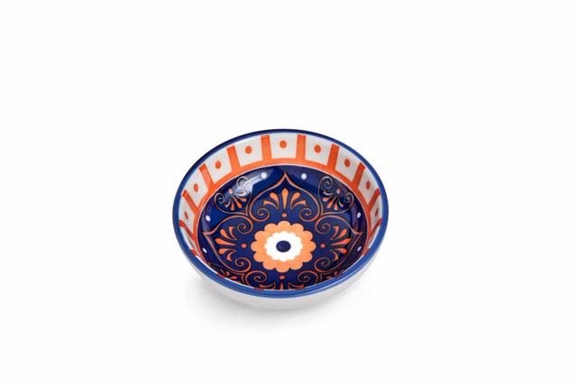 Che Brucia Henna Porcelain Round Dish 9 cm / 3.5" Ivory Orange Blue Porcelain - SW1hZ2U6MTg0NDYwOA==