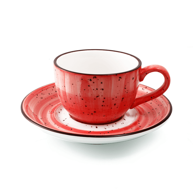 Porceletta Red Color Glazed Porcelain Coffee Cup & Saucer 270 ml - SW1hZ2U6MTg1MzA1NQ==