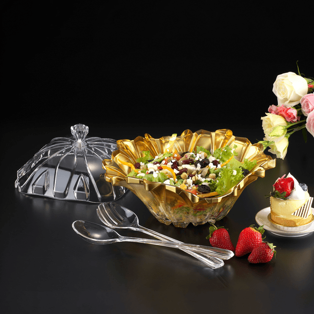 زبدية سلطة اكريلك ذهبي مع شوكة وسكين ڤاج Vague Acrylic Salad Bowl with Spoon & Fork Servers - SW1hZ2U6MTg2MzMyOA==