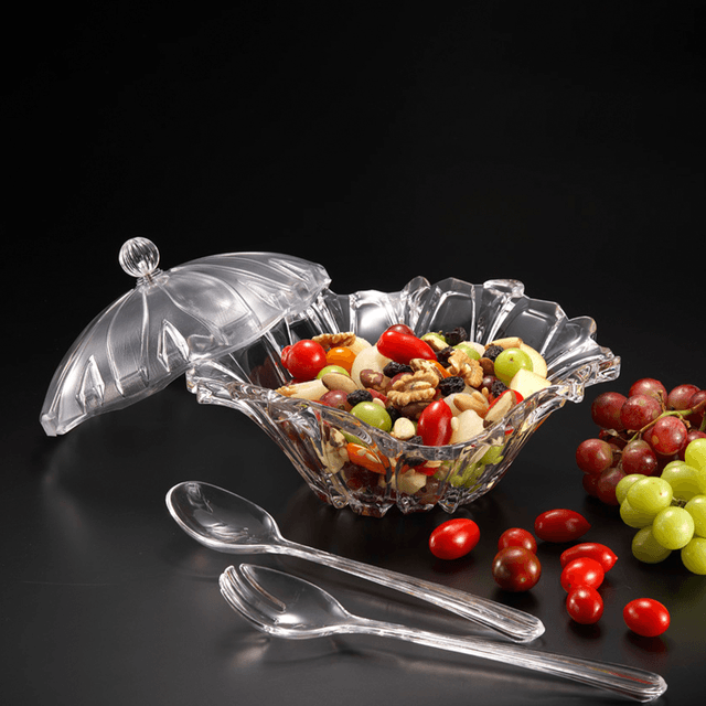 Vague Acrylic Salad Bowl with Spoon & Fork Servers Transparent Acrylic - SW1hZ2U6MTg2MzAyMA==