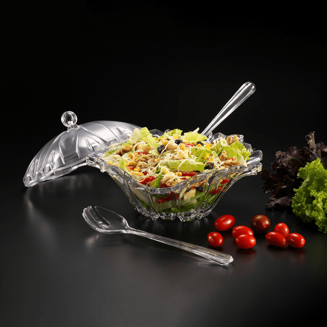 Vague Acrylic Salad Bowl with Spoon & Fork Servers Transparent Acrylic - SW1hZ2U6MTg2MzAxNg==