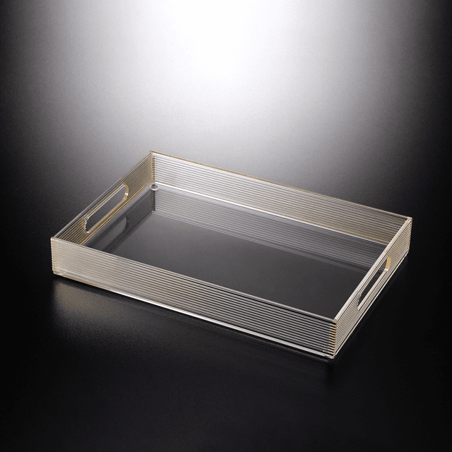 Vague Acrylic Serving Tray 38 cm x 25.5 cm x 5 cm Golden Gold Transparent Acrylic - SW1hZ2U6MTg2NDM3MA==