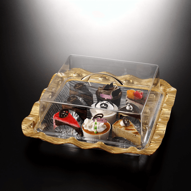 صحن تقديم الكيك اكريلك 42 سم ڤاج ذهبي Vague Acrylic Square Cake Box Clear Bark - SW1hZ2U6MTg2MzQ5Nw==