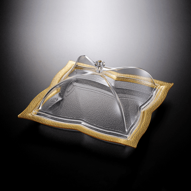 Vague Acrylic Square Dessert Serving Set Golden 30 cm Gold Transparent Acrylic - SW1hZ2U6MTg2NDMyMg==