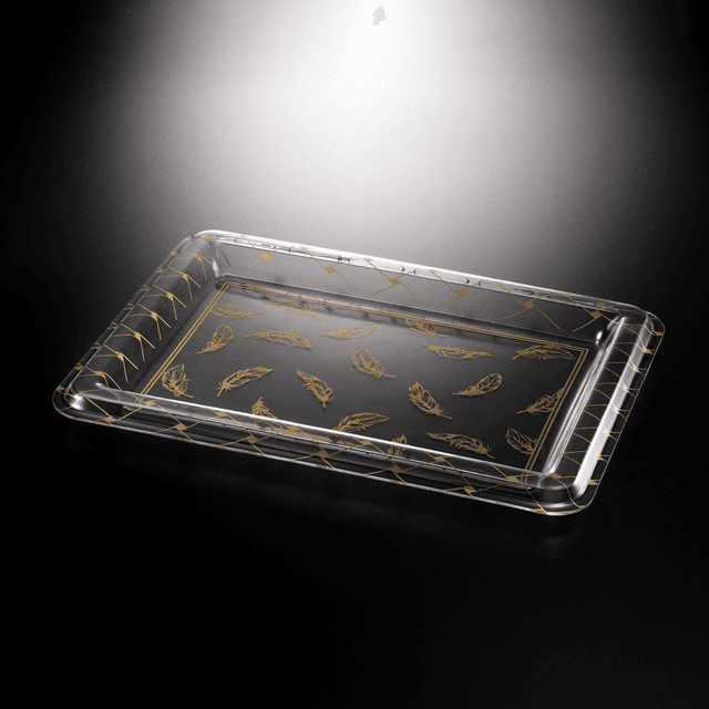 Vague Acrylic Tray/Golden leaf design Gold Transparent Acrylic - SW1hZ2U6MTg2MjAyMw==