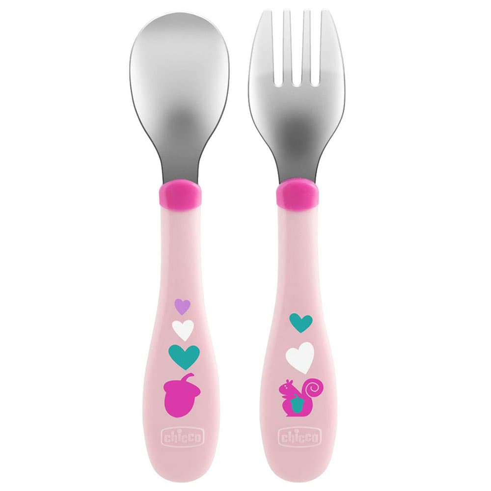 ادوات المائدة للاطفال زهري شيكو Chicco - Baby Girl's Metal Cutlery 18m+ - Pink