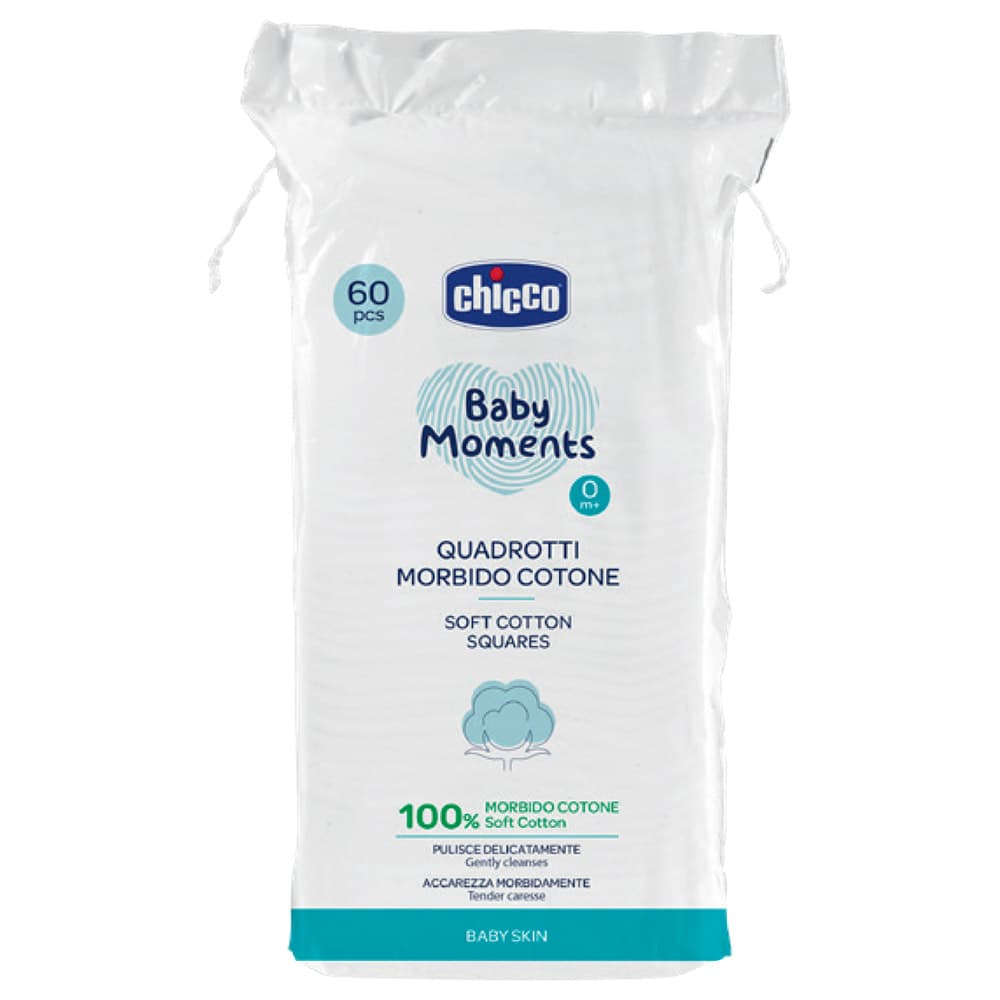 مناديل مبللة من القطن مربعات 60 قطعة شيكو Chicco - Baby Moments Soft Cotton Squares - 60pcs