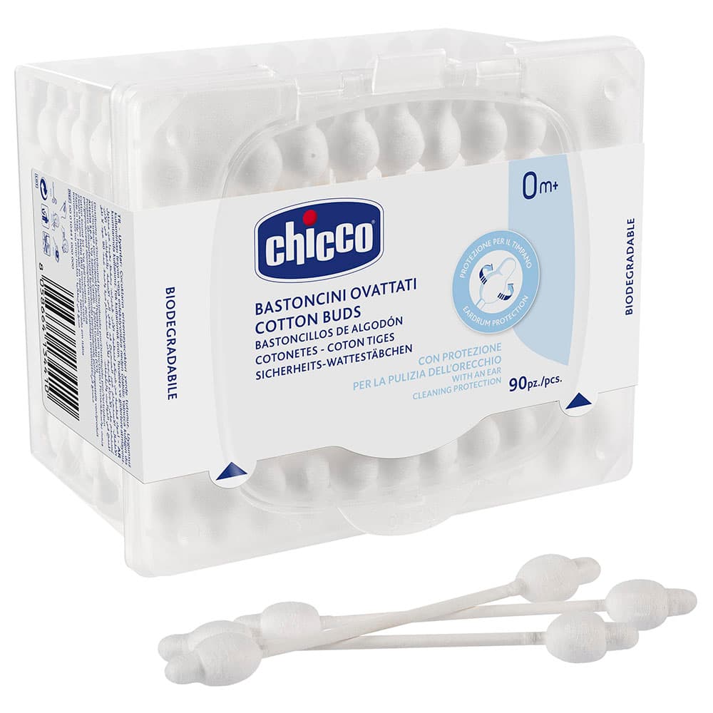 اعواد قطنية لتنظيف الاذن للاطفال 90 قطعة تشيكو Chicco - Cotton Buds Safe Hygiene With Ear Protection 90 Pcs