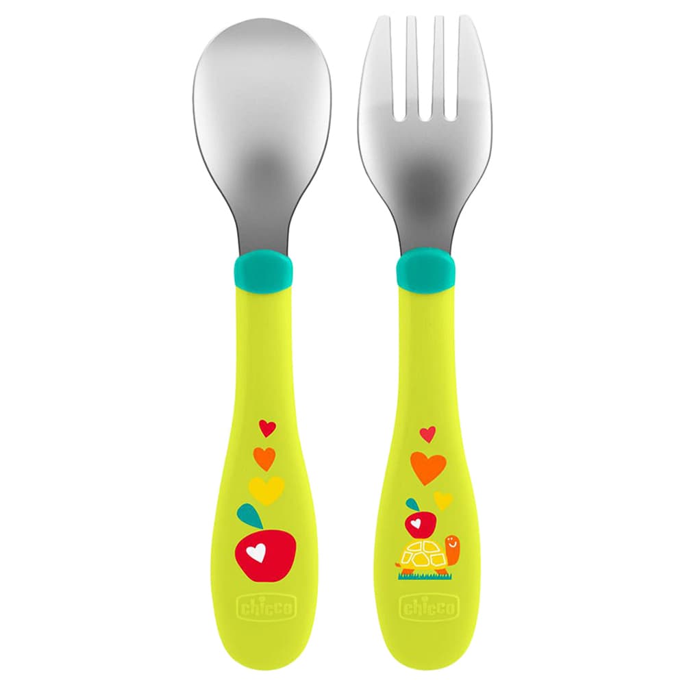 ادوات المائدة للاطفال أخضر شيكو Chicco - Metal Cutlery 2 Pcs - Green