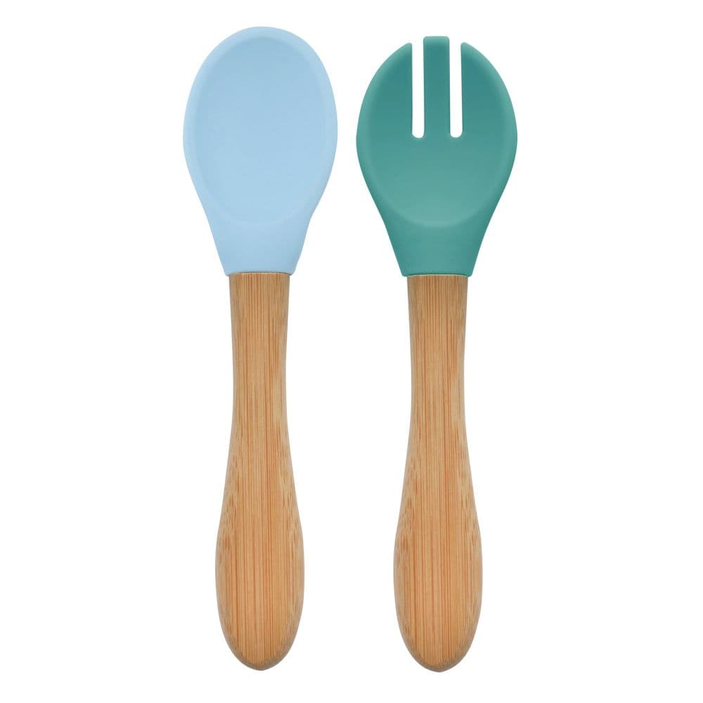 ملعقة أطفال مع شوكة أخضر وسماوي مقبض خيزران من مينوكويوي Minikoioi - Dig In Spoon & Fork Set - Mineral Blue/Aqua Green