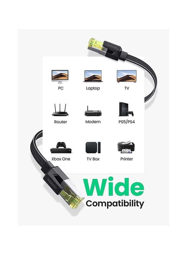 اطلب كيبل كات 7 - أسود UGREEN Ethernet Cable Cat7 Ribbon Braided Flat ...