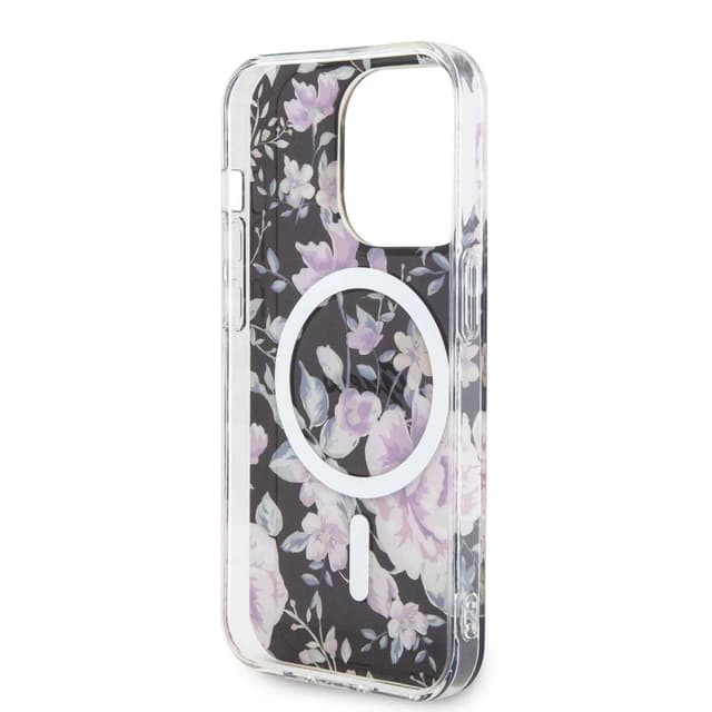 Guess Magsafe IML Case with Flower Pattern for iPhone 15 Promax - Black ...