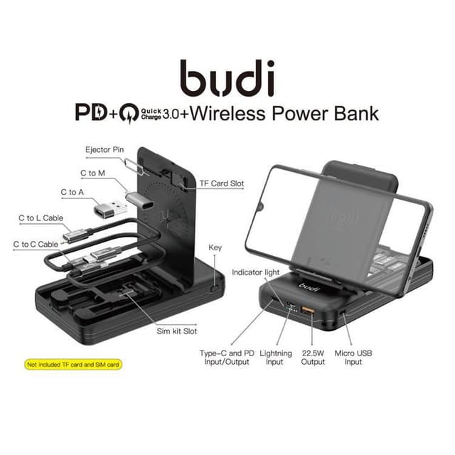 Budi Wireless Powerbank 10000mAh Multi Functional Box / Type-C / Micro ...